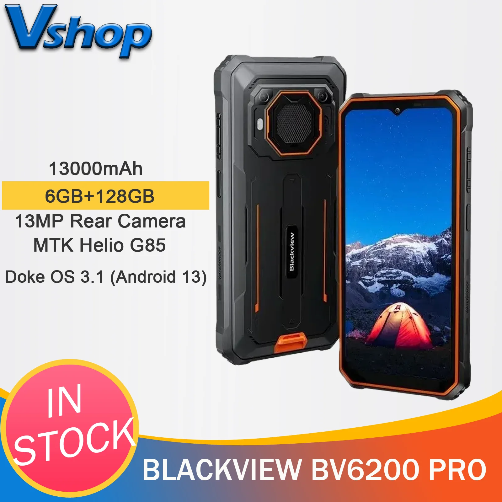 Blackview BV6200 , 18W  , NFC, ȵ̵ 13, MediaTek Helio P35, Ÿ ھ, 4G ޴, 6GB + 128GB, IP68, IP69K, 6.56 ġ